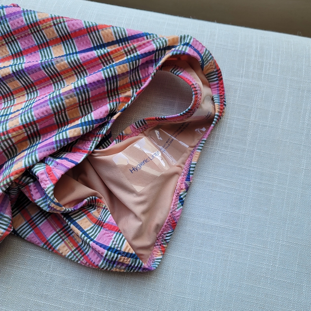 New! J. Crew sz 6 Tie-shoulder one-piece Pink Plaid Swimsuit Madras NWT - Picture 13 of 14